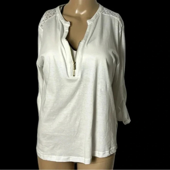 NWT sheer ,lace , 100 Cotton,t shirt material ,blouse  Tie roll cuff,cottagecore - Picture 2 of 11